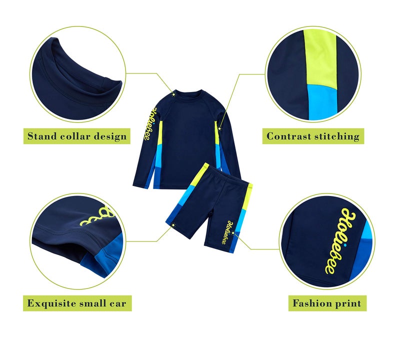 KID1234 Boys Swimsuits Rash Guard Bathing Suit Long Sleeve Swim Sets 2 Piece Swimsuits for Boys Size 5-14 Years Dark Blue - Image 3